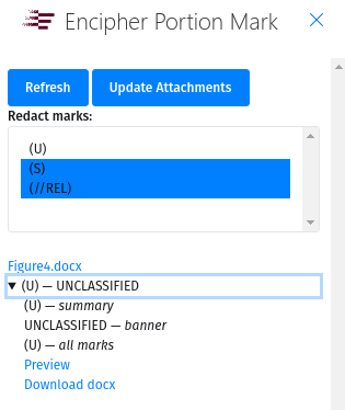 Encipher Portion Mark Add-in Sidebar